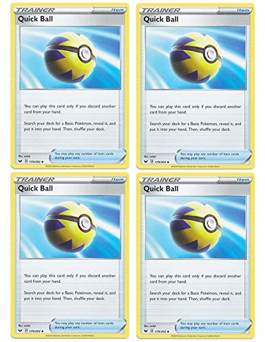 Pokemon Karte – Quick Ball – Schwert und Schild Basis – X4 Karten Lot Spielset – 179/202 Uncommon