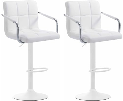 CLP 2er Set Barhocker Lucy V2 Mit Kunstlederbezug I Höhenverstellbarer Barstuhl I Thekenhocker Mit Armlehnen Und Fußstütze, Farbe:weiß, Gestell Farbe:weiß