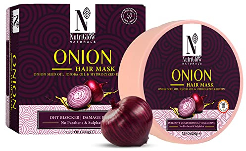 Nutriglow Natural's Onion Hair Mask Deep Conditioner Treatment for Dry Damaged Frizzy Hair, Stimulates Growth, Shiny Manageable Hair Instantly, Sulphate Free, 200 Gm