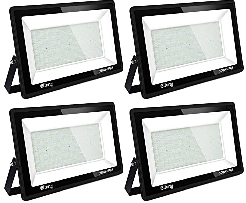 4 Stück LED Strahler Außen 500W, LED Scheiwerfer 6000K Kaltweiß 50000LM | IP66 Wasserdicht Außenstrahler, 120° Strahl, Fluter für Garten Garage Hof Hinterhof