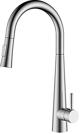 '18 INCH' Eleganter, schlanker ausziehbarer Küchenarmatur von Höhe für Insel & Waschtisch mit 360° drehbarem Auslauf, rostfrei, Einhebel und bleifrei (Satin)