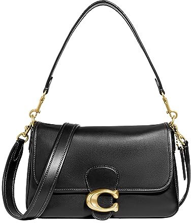 COACH Schultertasche aus weichem Kalbsleder, getigert, schwarz, Einheitsgröße