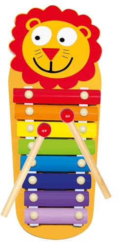 Mertens Xylophon Löwe, Spielzeug für Kinder ab 1,5 Jahre (Musikinstrument für Kinder aus Holz & Metall, 8 Klangplatten, kindgerechtes Frosch-Design, Holzspielzeug inkl. 2 Holz-Schlägel), Mehrfarbig