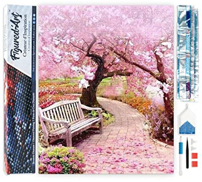 Figured’Art Diamond Painting Broderie Diamant 40x50cm Toile Entière Roulée avec Strass Perles Carrés - Chemin de Printemps - Kit Complet Paysage 5D DIY Activité Manuelle Loisirs Créatifs Adultes