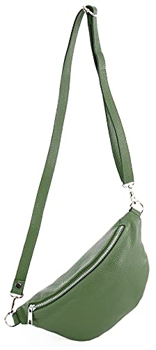 modamoda de T211 Damen Leder Bauchtasche Brusttasche Hüfttasche handmade in Italy, Farbe:Flaschengrün