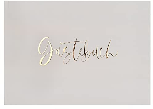 Edles Gästebuch mit Fragen und Einleitungstext, 104 Seiten für Hochzeit - hochwertiges Papier, Hardcover mit Roségold, Deluxe, DIN-A4 (Beige, Blanko)