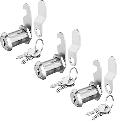 Hecfu Lot de 3 verrous d'armoire avec clés, serrure à came de 2,8 cm à clés identiques, pour tiroir de boîte aux lettres, armoire de classement, ensemble de serrures de boîte à outils de rechange pour