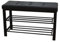 La Maison Shoe Rack Bench 3 Tier Leather Button Tufted Cushioned Seat Hallway Padded Storage Organiser Entryway Shelf Metal Frame (Black)