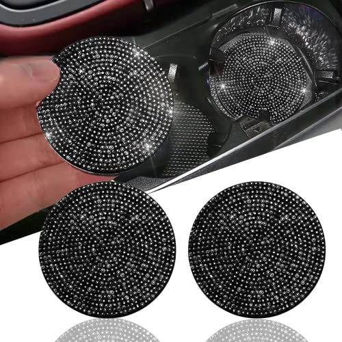 JoyFan 2 Stücke Bling Silikon Anti-Rutsch Auto Tasse Halter Einsatz Untersetzer Auto Innere Zubehör Kristall Strass Auto Untersetzer und Bling Motor Zündknopf Ring für Auto Dekor (Y-Schwarz, 2PCS)