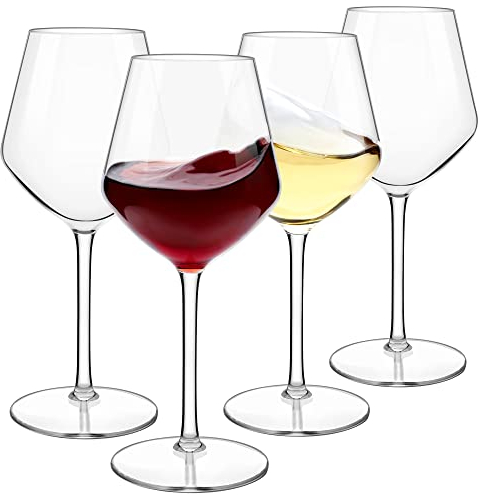 COOKY.D Incassable Verres à Bordeaux Rouges Tritan-Plastique, Parfait pour la Fête de Mariage, Lave-Vaisselle Garanti, 550 ML, Lot de 4