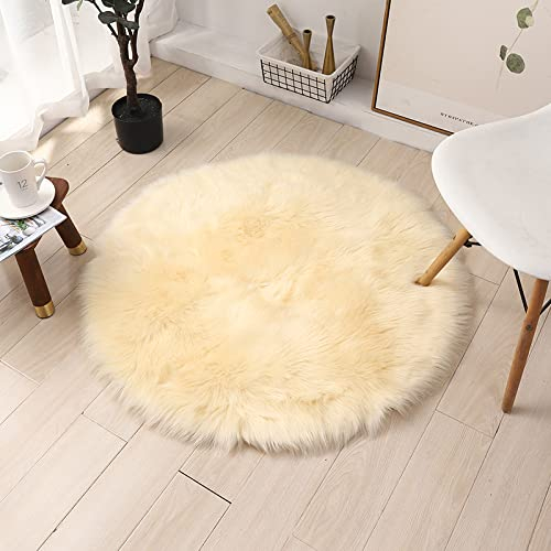 Yopeango Maschinenwaschbarer Kunstfell-Teppich aus Schaffell, dick, mongolischer Shag, Gelb, 35 cm
