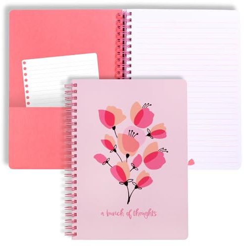 Steel Mill & Co Niedliches Mini-Spiralnotizbuch, 21 x 15,9 cm, Tagebuch mit strapazierfähigem Hardcover und 160 linierten Seiten, rosa Mohnblume