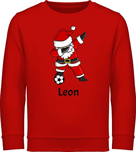 Sweater Kinder Sweatshirt Jungen Mädchen Pullover - Weihnachten Geschenke - Dabbing Weihnachtsmann mit Name und Fußball - 140 (9/11 Jahre) - Rot - für Weihnachtspullover Junge 152 Weihnachts