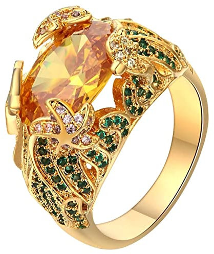 Homxi Goldring Damen,Delfin mit Oval Zirkonia Gold Ring Damen Kupfer Trauringe Damen Größe 52 (16.6)