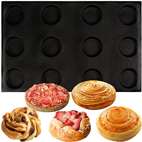 musykrafties Plateau de cuisson pour chignon hamburger - Moule rond en silicone - 12 moules à pain en forme de cercle