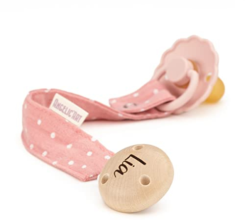 AngelicArt Schnullerband mit Gravur Namen für Jungs und Mädchen - große Farbauswahl - Geschenk für Baby (Rosa-Gepunktet)