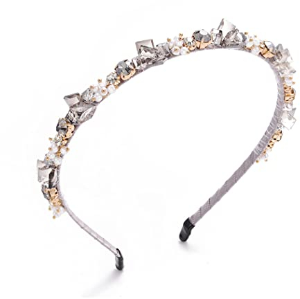 IYOU Schick Kristall Stirnband Strass Grau Haarbänder Perle Delicate Vintage Party Haarschmuck für Frauen und Mädchen
