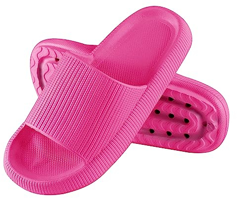 Solutra Badeschlappen Damen Herren Sommer, Rutschfeste Badelatschen Damen Cozy Slides, Wolkenschuhe Damen Weich Dicke Schlappen, Airfoot Hausschuhe für Innen und AußEn(40/41 EU,Rose Rot)