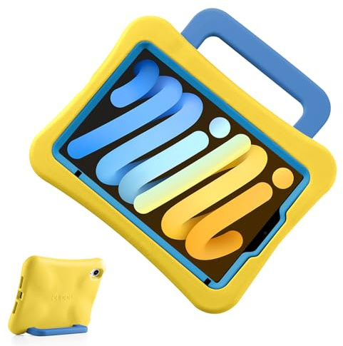 LeiJue Kids Case for iPad Mini 7 (A17 Pro) 2024 /iPad Mini6 2021, Light Weight Heavy Duty/Shockproof/Drop Proof with Handle/Kickstand, Child Friendly Cover for iPad Mini 7th/6th Gen 8.3inch (Yellow)