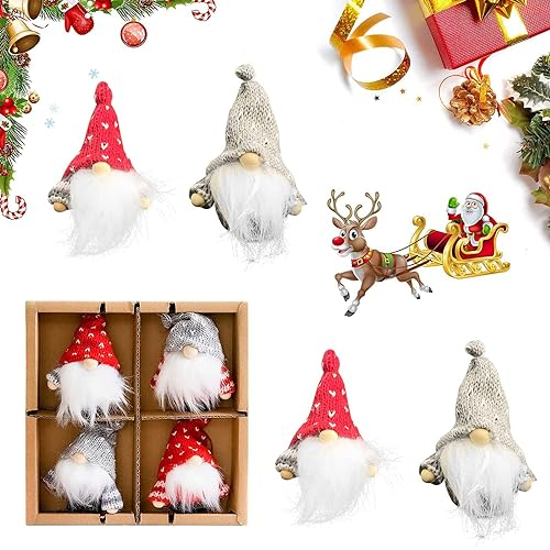4 Piezas Decoraciones de Gnomo Navideñas, Gnome Adornos Navideños Felpa, Colgante de árbol de Navidad de Santa, Muñeco de Papá Noel Sin Rostro, Gnomos de Peluche de Navidad, para Decoración de Casa