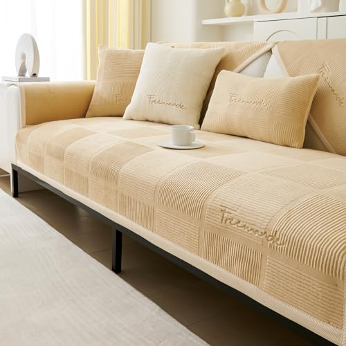 IMSGVIFO 1-4 Sitzer, Samt Sofa überwurfdecke- mit Rutschfester Unterlage, Sofa überzug l Form Sofa Cover Couch Überzug für Haushalte mit Hunden,Verdicken Sofa Überzug Ecksofa für den Winter…
