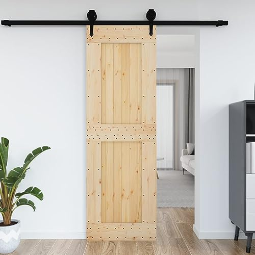 Baziroo Scheunentür Braun 70x3,6x210 cm Massives Kiefernholz Schiebetor Wood Door Scheunentor Holztüren Zimmertür Wohnzimmertuer Schiebetüren Innen Slide Door Schwebetüren