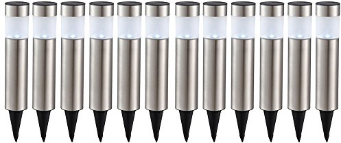 LED Solar Erdspieß Leuchte Stecklampe Standleuchte Gartenlampe Stehleuchte, Edelstahl, jeweils 1x 0,06W, D x H 6,3 x 28 cm (inkl. Erdspieß), 12er Set