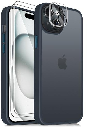 Mootobo 4 in 1 Designed for iPhone 15 Case Built-in 2 Screen Protector and Lens Protector, 10FT Military Grade Drop Protection Case with Anti-Fingerprint Matte Back 6.1 inch - Deep Blue