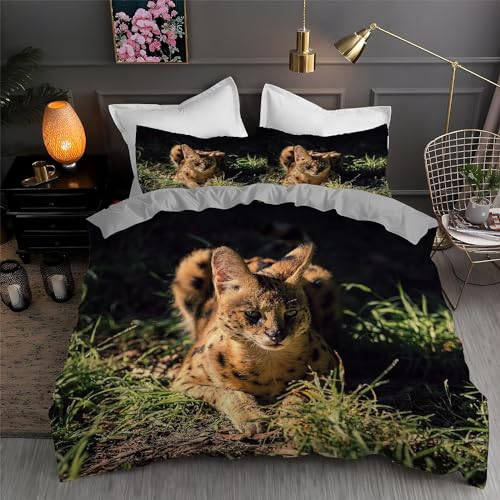 Ruiqieor Bettwäsche 135x200cm,Wildes Tier Ozelot Motiv Bettwäsche Set,Weich Mikrofaser,1 Bettbezug und 2 Kissenbezug 80x80 cm（#8）