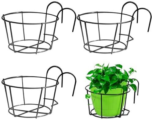 Blumenkasten Balkon Blumentopf BalkongeläNder Anlagen Halter 3pcs Pflanze Ständer mit Hakengeschweißten mit bemalten dekorativen Schlagfreien Pflanzer Blumentopf Halterung Balkon für Geländer