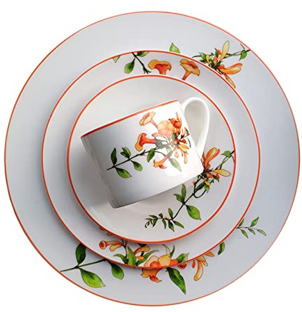 Juego de platos cuadrados de porcelana, juego de vajilla de 48 piezas, juego de vajilla de porcelana floral, juego de platos