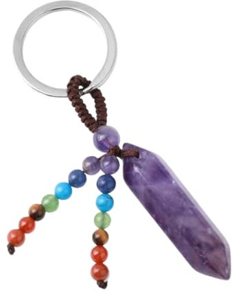 Schlüsselanhänger Mit Naturstein-Anhänger – Schlüsselanhänger Mit 7 Chakren, Sechseckigen Kristallen, Handgefertigter Schlüsselanhänger Mit Sechseckigem Prisma Für Auto, Rucksack, Amethyst, 8,5