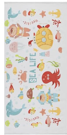 Maisonette Strandtuch Kinder 100% Baumwolle Groß - Reise Strandlaken Schnelltrocknend - Strandhandtuch für Mädchen & Jungen (75x150 cm), Sea Life