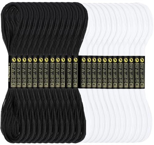 Romon Fili da Ricamo, Bianco e Nero, Fili Cotone Braccialetti, Matassine Punto Croce, Embroidery Floss per Amicizia Braccialetti Mestieri, per Maglieria Punto Croce, 8m