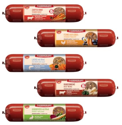 Fleischeslust Gemischtes Sortiment 12 x 800 Gramm (3X Feines Geflügel, 3X Lachs mit Rind, 2X Rindermenü, 2X Zartes Rind, 2X Kaninchen mit Rind)