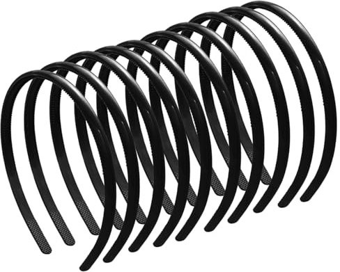 10 Stück Haarband, Kunststoff Stirnbänder mit Zähnen Dünne, Rutschfest Schwarz Haarreifen, Schmale Zähne Kamm Stirnbänder für Frauen, DIY Haarbänder für Frauen, 8mm