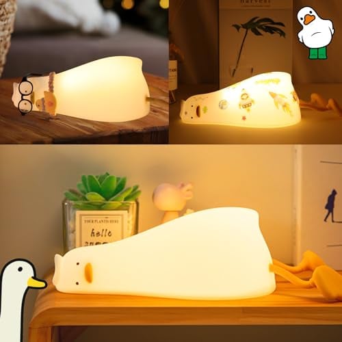 Desing Wish Nachtlicht Kinder Led Nachttischlampe Touch Stilllicht Dimmbar Night Light Mädchen Baby Licht Schlaflicht Duck Lamp Ente Nachtlampe mit Timer Weihnachten Smützen Schals Tattoo Aufkleber