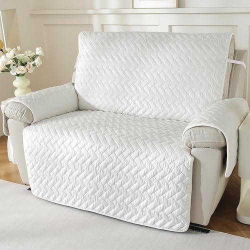 Royhom Flanell Sofa Überzug Waschbar Sofabezug 2 Sitzer, Sofaschoner rutschfest für Leder-Couch und Stoffsofas, Weicher Couch Überzug Mit Verstellbarem Elastischer Riemen (Geometrie, Weiß)