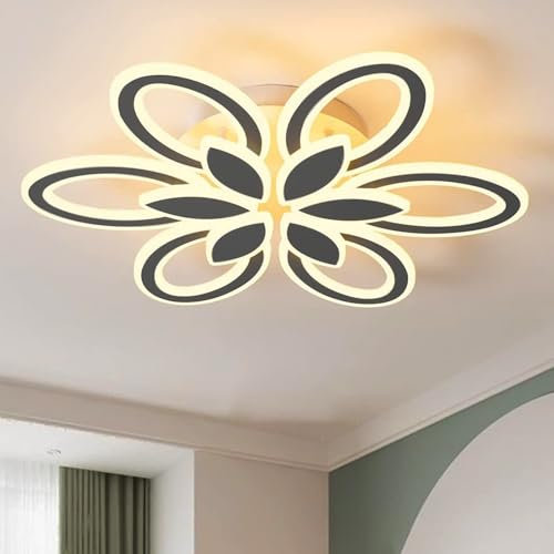 Lámpara De Techo En Forma De Flor Con Mando A Distancia, Moderna Lámpara De Techo Regulable, Lámpara De Techo Para Salón O Dormitorio, Sin Protección Ocular Estroboscópica, Negro 6tou