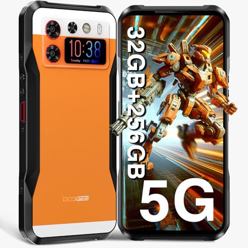 DOOGEE V20S Telephone Portable Incassable 5G [2024], 32GB+256GB 6.43'' 2K+1.58 AMOLED Écran, 50MP+24MP Vision Nocturne, 6000mAh/33W, Smartphone Incassable Android 13, IP68/IP69K/NFC/OTG, Orange