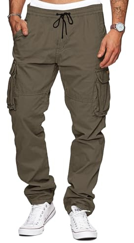 TARAINYA Baumwoll-Twill Cargohose Herren Lang M-5XL | 97%Baumwolle,3%Elasthan;Baggy;elastischer Bund mit Kordelzug;2 Seitentaschen mit Druckknopf; lässig;Outdoor