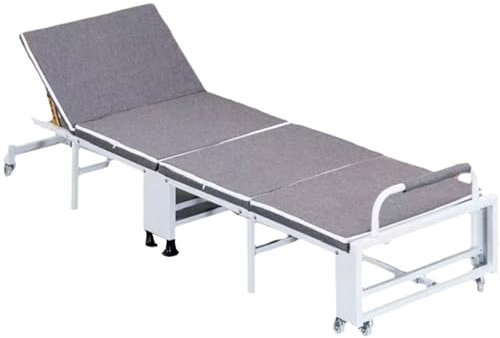 Klappbett für Erwachsene, Klappbett mit Matratze aus Metallstahlrahmen mit 6 verstellbaren Positionen, 140 kg, Klappbett auf Rädern für Zuhause, 200 cm lang, Braun, Grau (Grau, 200 x 90 x 30