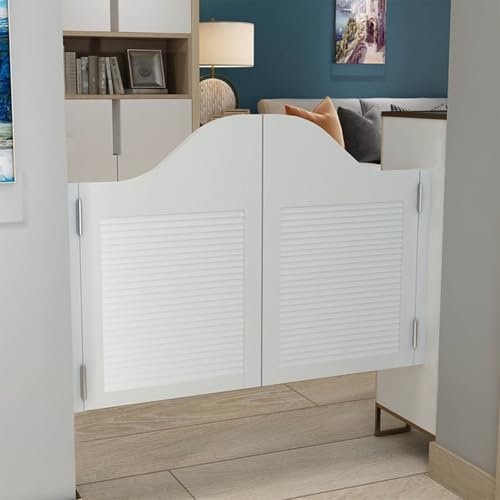 Schwingtüren aus Holz mit Lamellen, 120 cm, ideal für Bars, Veranden und Trennwände, Weiß