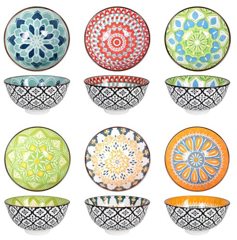 Kleine Dessertschale aus Keramik 6 Stil Snack Schalen Set, Bunt Müslischalen Porzellan Salatschüssel, Keramik Schüssel Schälchen Klein für Eiscreme Dessert Nachtisch Snack Reis - Bohemian Style