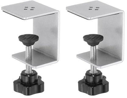 PATIKIL C Clamps, 2 Pcs Heavy Duty Metal Black Desk Clamp Adjustable Mounting Table Clamp with Protective Pad for Fixing Acrylic Glass Plastic Wood Sheets, Silver Tone