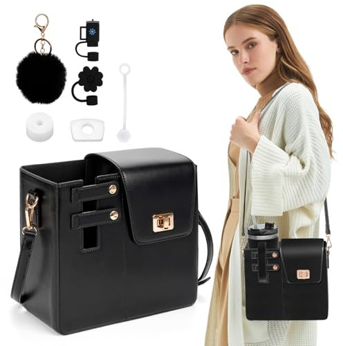 POFIBO Handtasche für Stanley Cup - Zubehörstasche für Stanley Cup 40oz, Umhängetasche mit Fach und Verstellbarer Schultergurt, Crossbody Bag, Schwarz