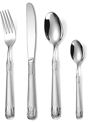 GUHPZA 16 Piece Silverware Set Knife/Fork/Spoon/Long Teaspoon Mirror Polished Dishwasher Safe Cutlery,16pcs Silvery