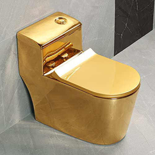SaryEdge Goldene Keramiktoilette, Haushalts-Luxus-Spültoilette mit großem Kaliber, geräuscharme europäische Toilette mit Siphon, geeignet für Hotels, Toiletten, KTV 300 (300mm