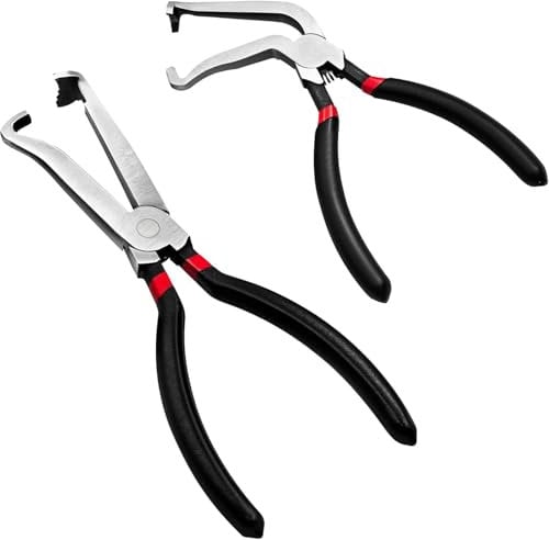 2 PCS Electrical Connector Pliers, Push Tab Electrical Connectors Fuel Line Tab Repair Tools Ttab Style Plugs, Gasoline Pipe Joint Removal Pliers for Oil Pipes (Straight+Bend)