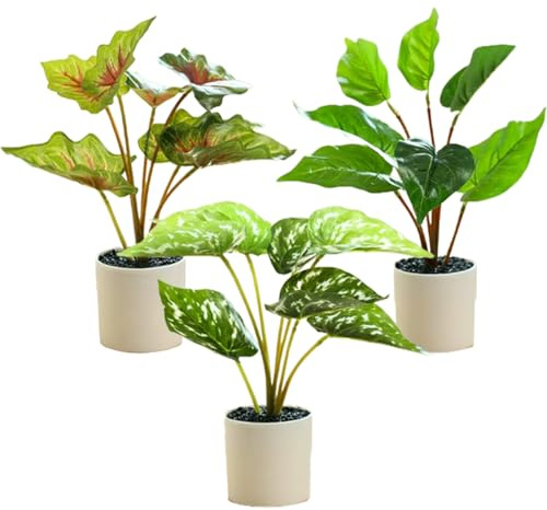 Hylruu 3 PACK Artificial Plants Indoors, Fake Plants in Pots Decorative Artificial Plants Small Plastic Plants for Bathroom House Shelf Balcony Decor